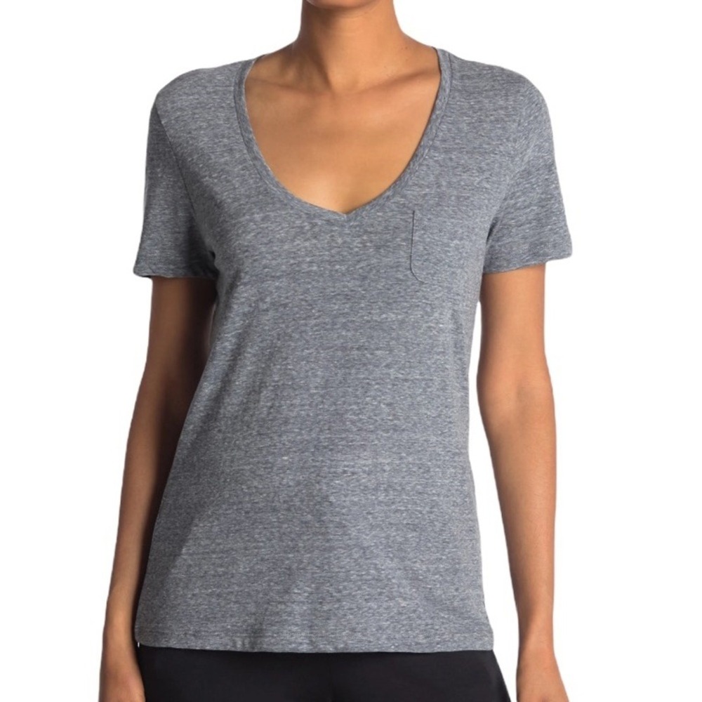 Daniel Buchler V Neck Cap Sleeve Grey T Shirt NWT Size S